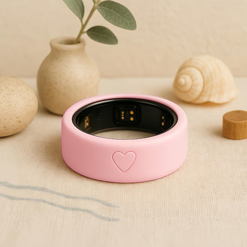 Pink heart-shaped silicone oura ring cover