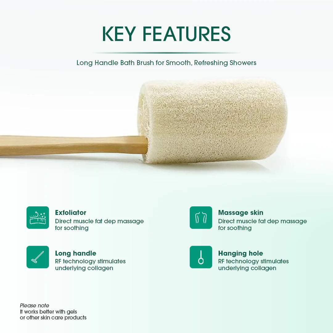 Natural Loofah Bath Brush W/Long Handle.