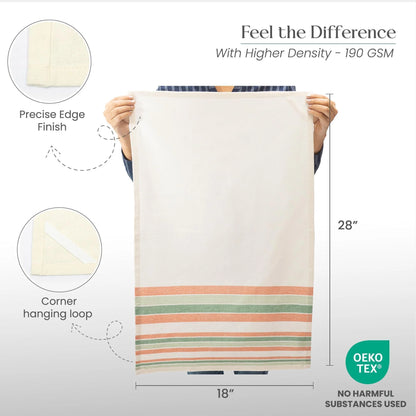 Decorative Kitchen Towels Set of 3 Recycled Cotton 28X18 Inch Waffle Weave Dish Towels for Drying Dishes Red and Green Absorbent Tea Towels Boho Stripe Design Eco Friendly