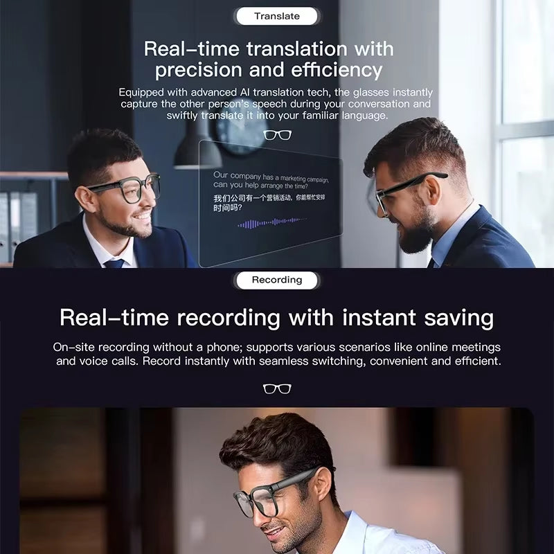 1080p HD Smart Glasses (Photos, Smart Assistant AI, Translation, Video Recording, Smart Touch, IP65 Waterproof) 