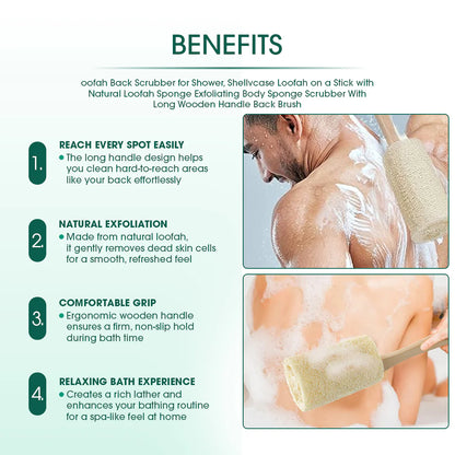 Natural Loofah Bath Brush W/Long Handle.