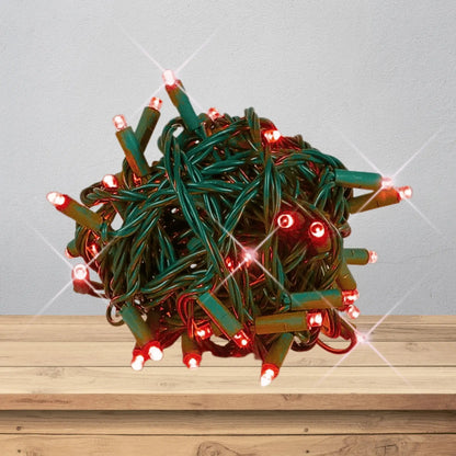 LED Mini Lights 5MM Red Twinkle Green Wire  6" Spacing