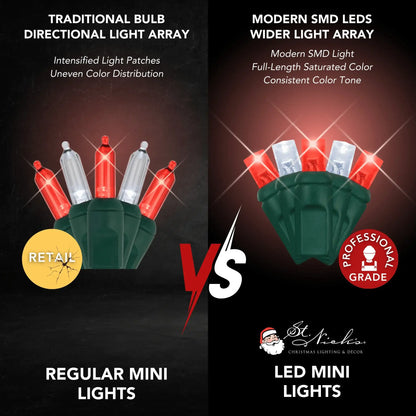 LED Mini Lights 5MM Red/Cool White Twinkle Green Wire - 6" Spacing