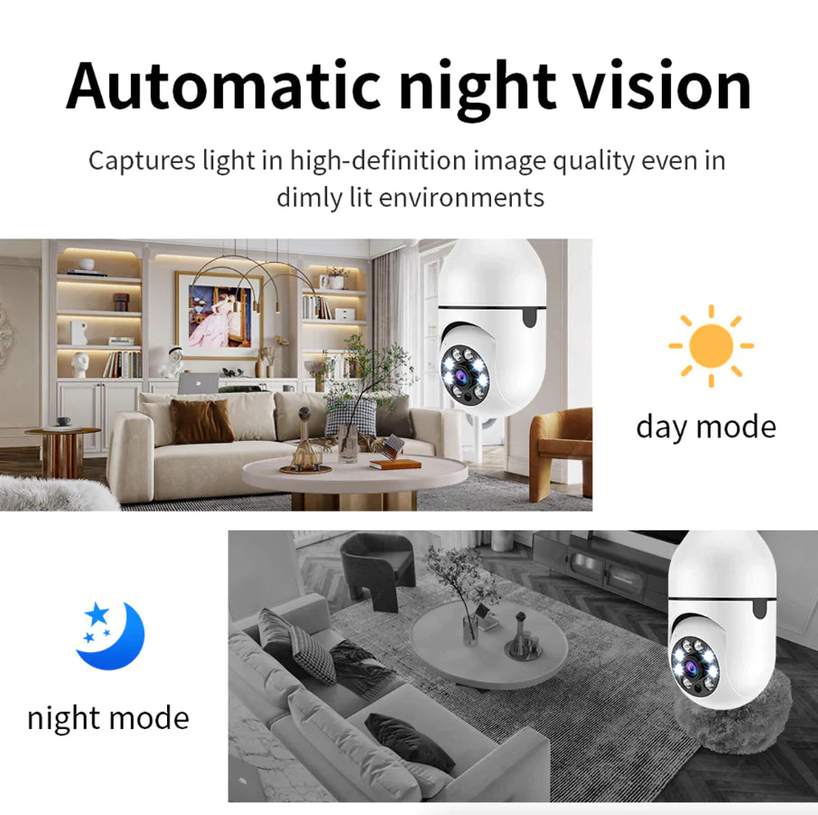 360° Light Bulb Security Camera | 1080P Wi-Fi IP E27 Smart Home Night Vision