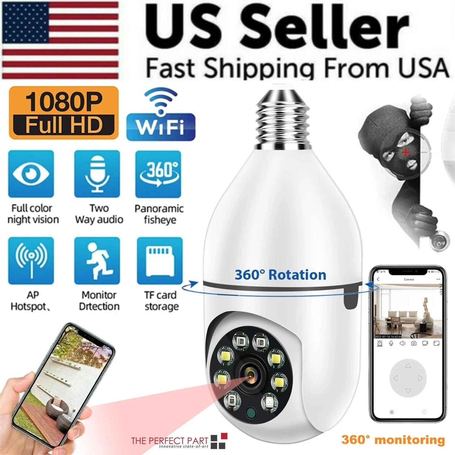 360° Light Bulb Security Camera | 1080P Wi-Fi IP E27 Smart Home Night Vision