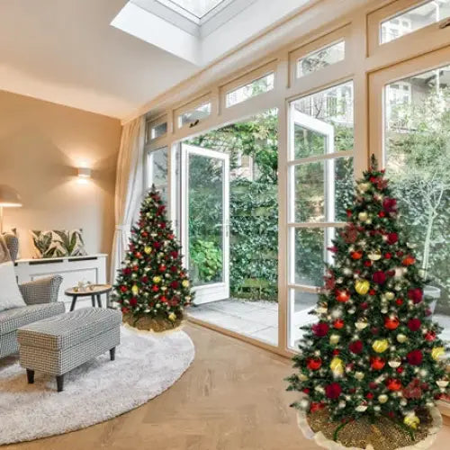 7.5FT Pre-Decorated PVC Christmas Tree Red/Gold/Burgundy