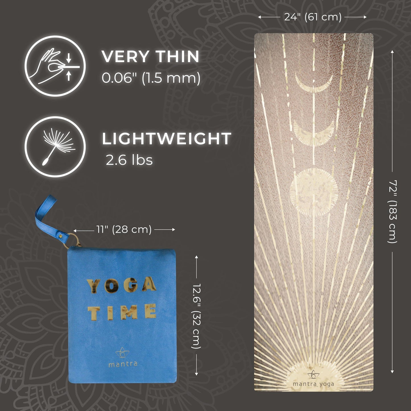 1.5Mm Foldable Fitness Exercise Mat with Bag 72X24 Inch 2.6 Lbs Lightweight Compact Eco Friendly Non Slip & Washable for All Types of Yoga