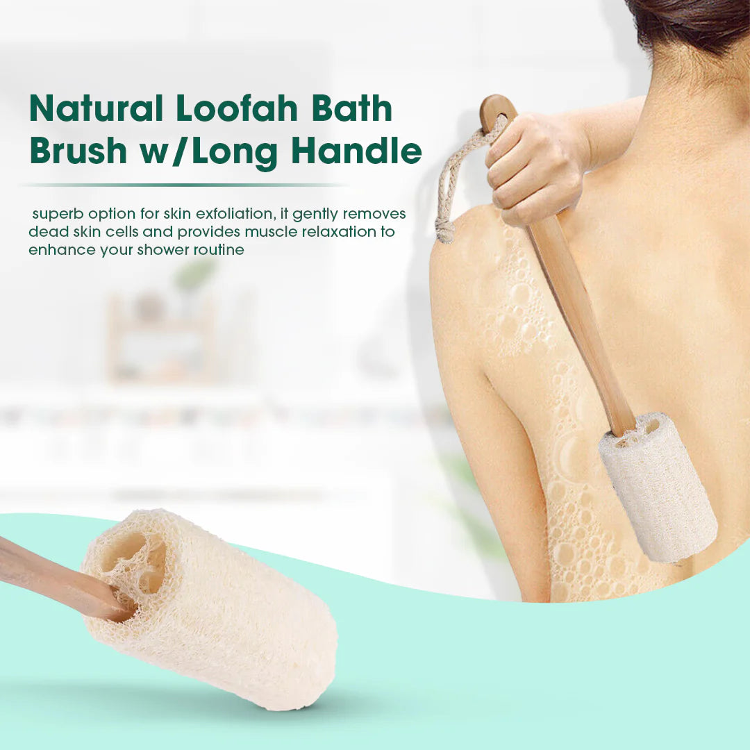 Natural Loofah Bath Brush W/Long Handle.