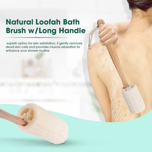 Natural Loofah Bath Brush W/Long Handle.