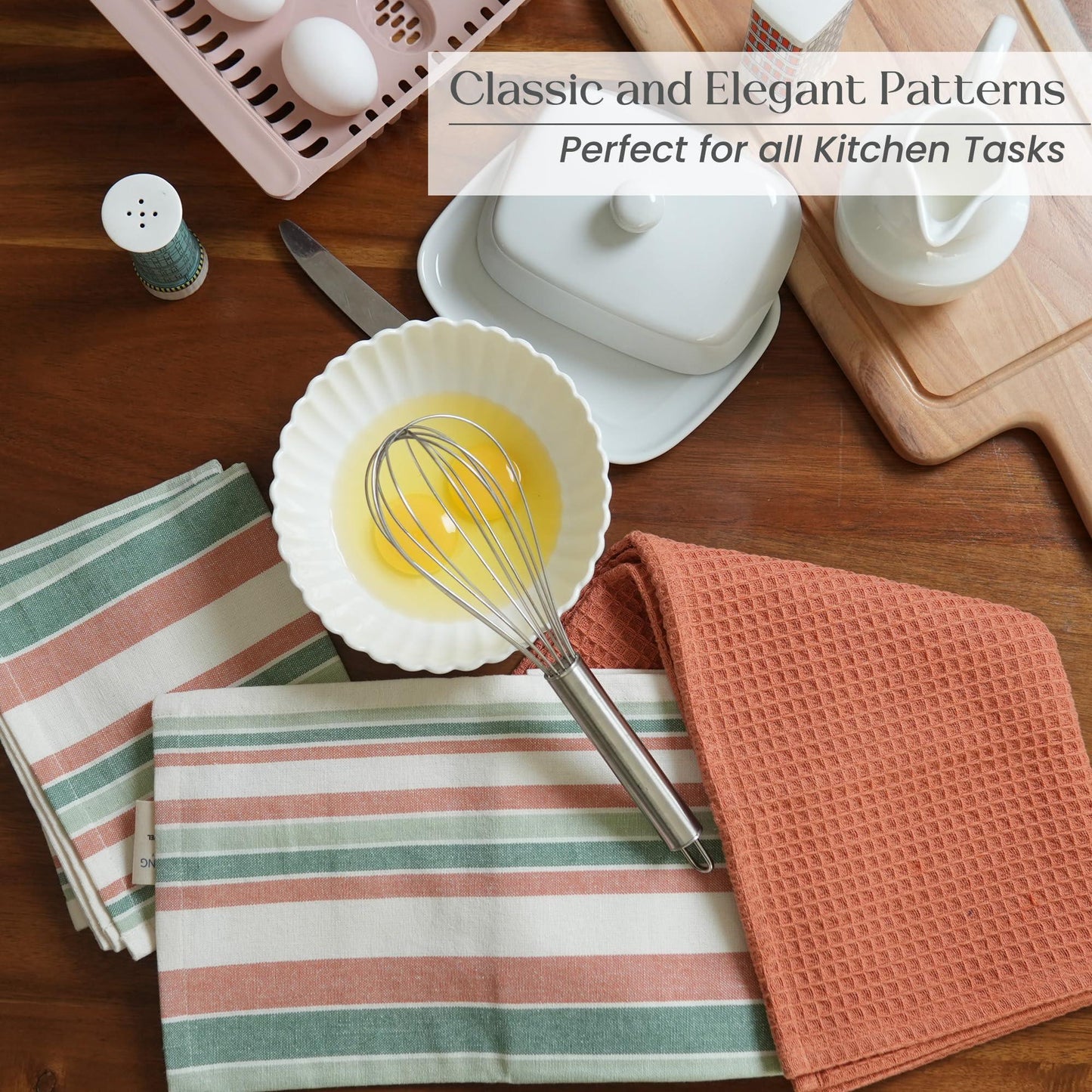 Decorative Kitchen Towels Set of 3 Recycled Cotton 28X18 Inch Waffle Weave Dish Towels for Drying Dishes Red and Green Absorbent Tea Towels Boho Stripe Design Eco Friendly