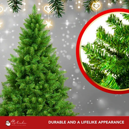 9FT Artificial Christmas Tree PVC Pre-Decorated Red Burgundy Gold Ornaments with Warm White Lights