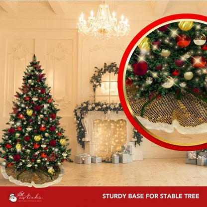 9FT Artificial Christmas Tree PVC Pre-Decorated Red Burgundy Gold Ornaments with Warm White Lights