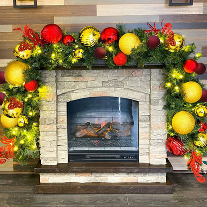 9'x14" Pre-Decorated Garland with Warm White Lights Red/Gold/Burgundy