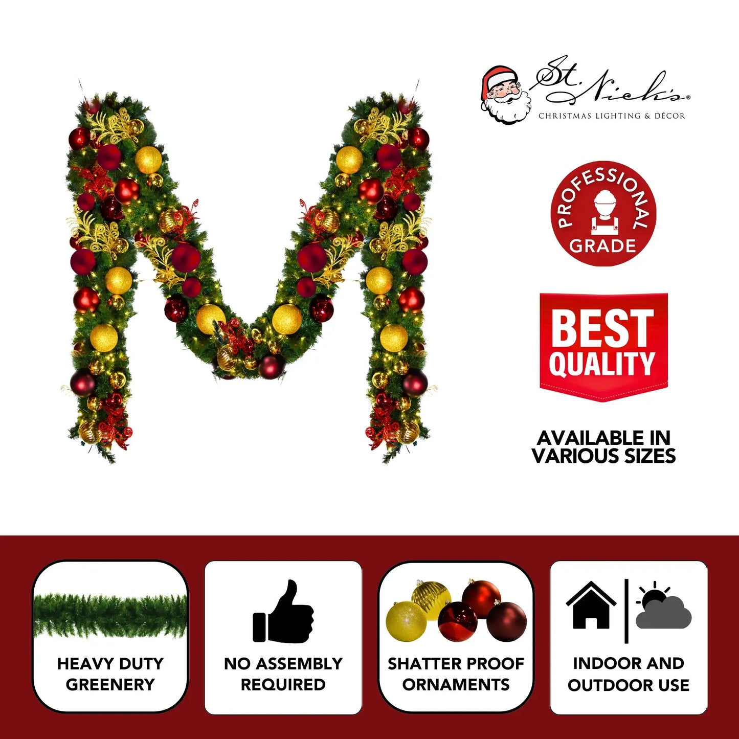 9'x14" Pre-Decorated Garland with Warm White Lights Red/Gold/Burgundy