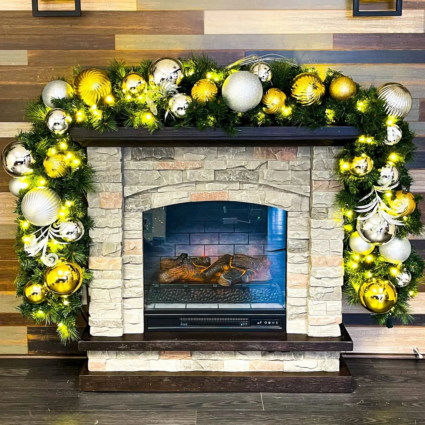 9'x14" Pre-Decorated Garland with Warm White Lights Gold/Silver