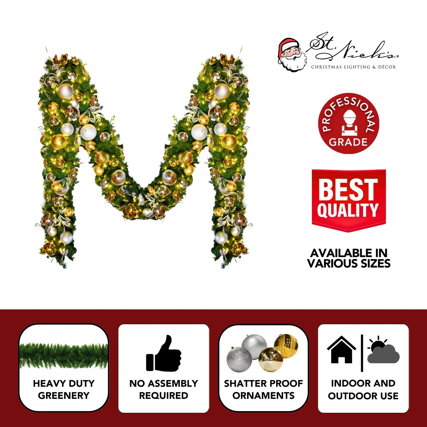 9'x14" Pre-Decorated Garland with Warm White Lights Gold/Silver