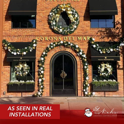 9'x14" Pre-Decorated Garland with Warm White Lights Gold/Silver