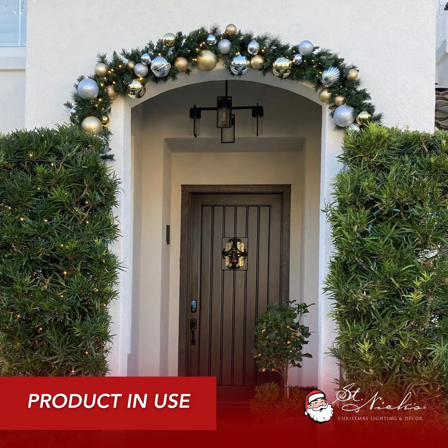 9'x14" Pre-Decorated Garland with Warm White Lights Gold/Silver