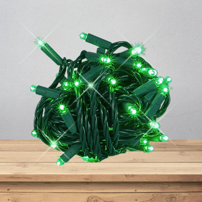 LED Mini Lights 5MM Green Twinkle Green Wire 6" Spacing