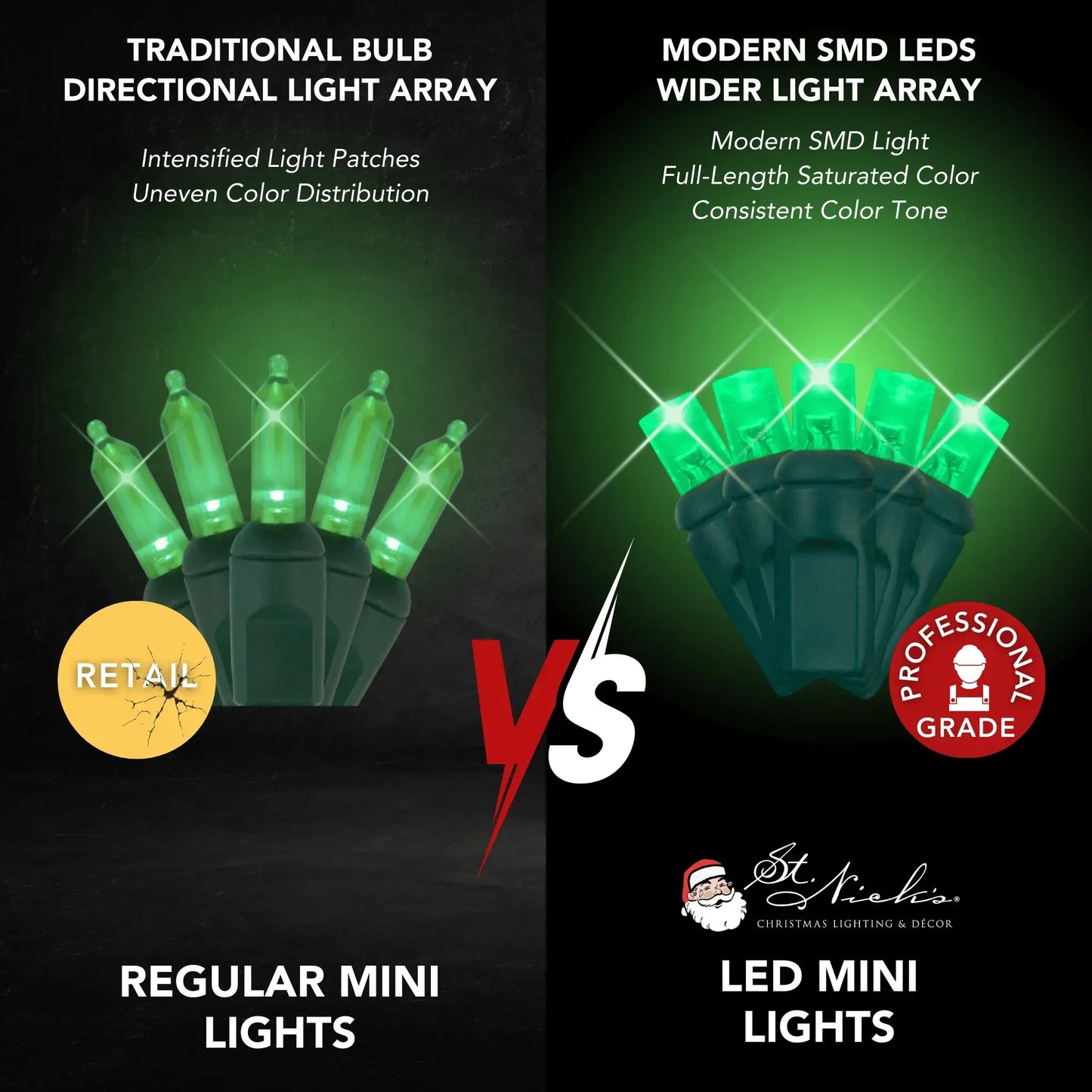 LED Mini Lights 5MM Green Twinkle Green Wire 6" Spacing