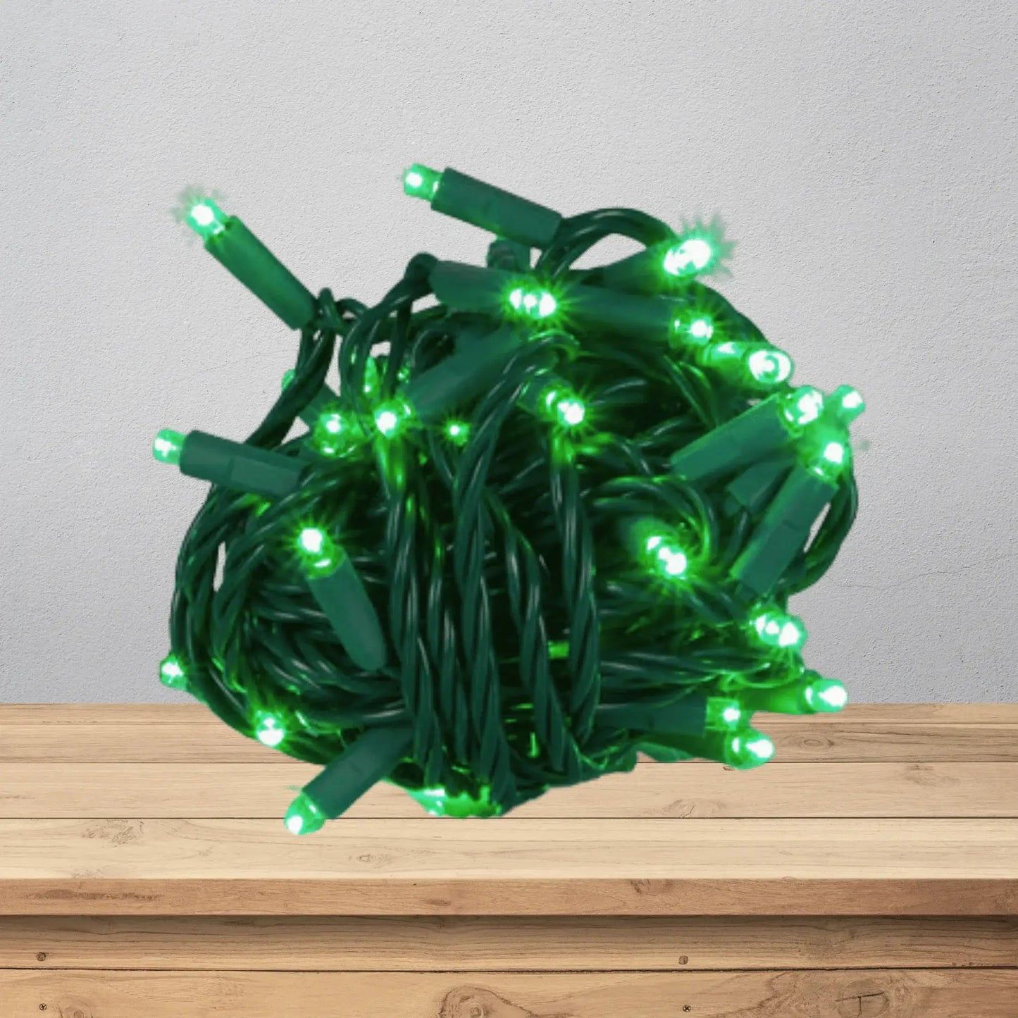 LED Mini Lights 5MM Green Static Green Wire - 6" Spacing