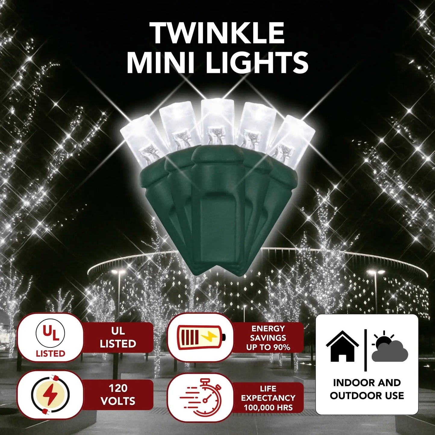 LED Mini Lights 5MM Pure White Twinkle Green Wire  6" Spacing