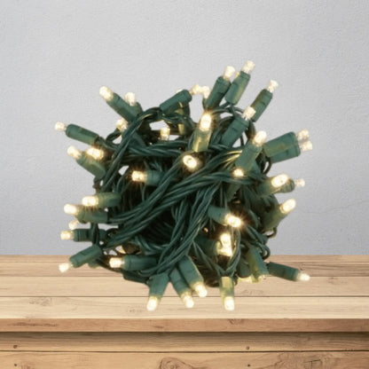 LED Mini Lights 5MM Warm White Static Green Wire - 6" Spacing