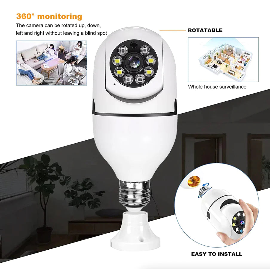 360° Light Bulb Security Camera | 1080P Wi-Fi IP E27 Smart Home Night Vision