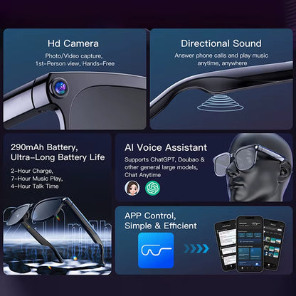 1080p HD Smart Glasses (Photos, Smart Assistant AI, Translation, Video Recording, Smart Touch, IP65 Waterproof) 