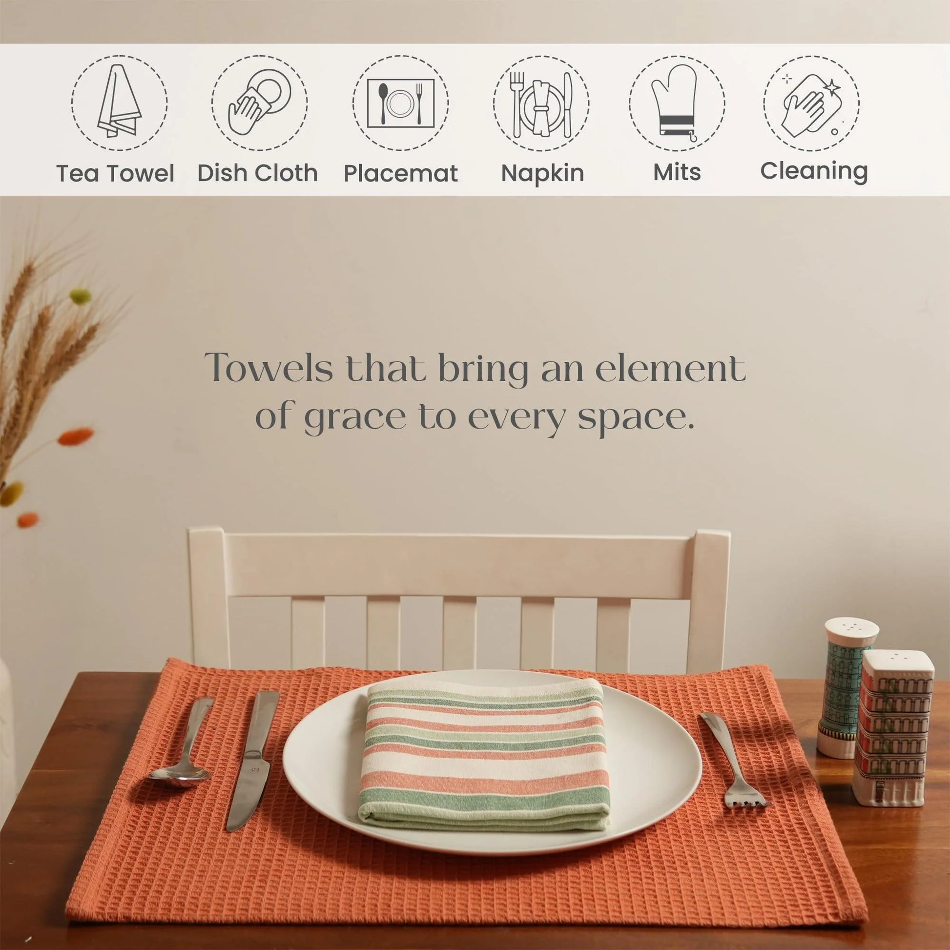 Decorative Kitchen Towels Set of 3 Recycled Cotton 28X18 Inch Waffle Weave Dish Towels for Drying Dishes Red and Green Absorbent Tea Towels Boho Stripe Design Eco Friendly