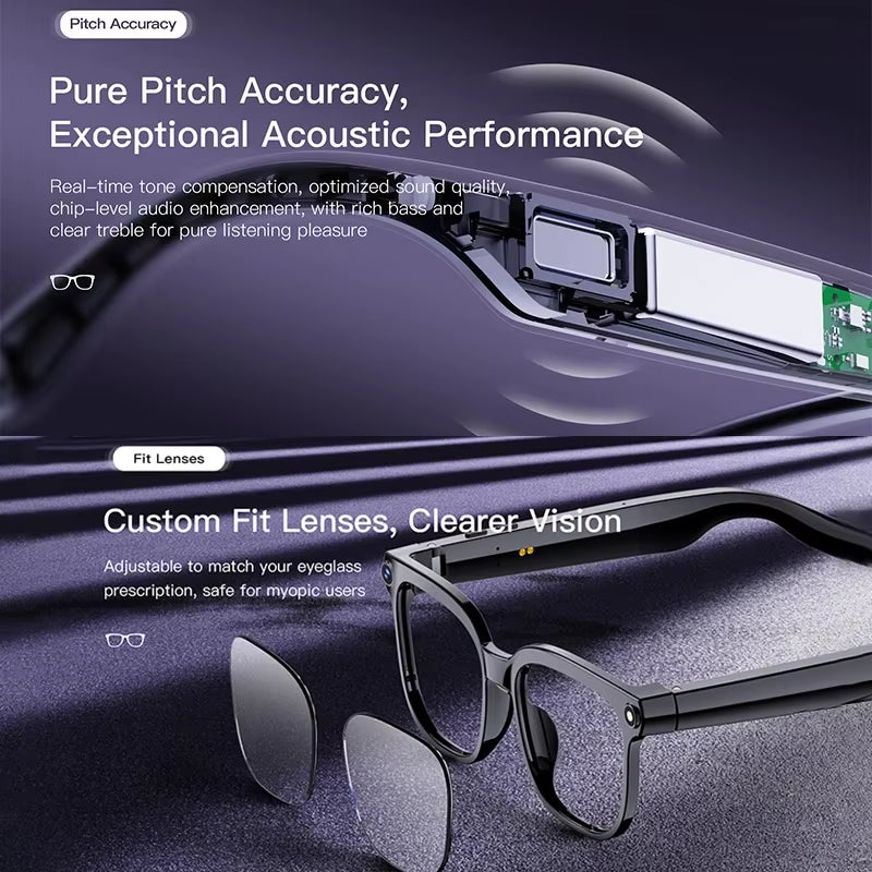 1080p HD Smart Glasses (Photos, Smart Assistant AI, Translation, Video Recording, Smart Touch, IP65 Waterproof) 