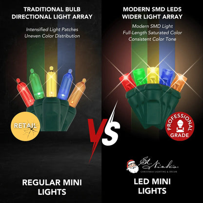 LED Mini Lights 5MM Multicolor Soft Twinkle Green Wire - 6" Spacing